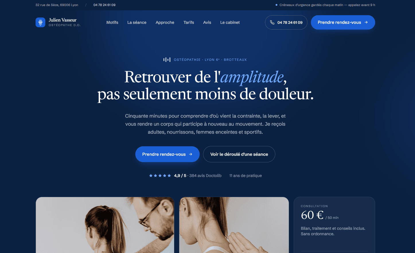 Site pour un cabinet d'ostéopathie